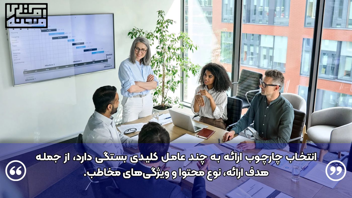 انتخاب چارچوب ارائه به چند عامل کلیدی بستگی دارد، از جمله هدف ارائه، نوع محتوا و ویژگی‌های مخاطب.